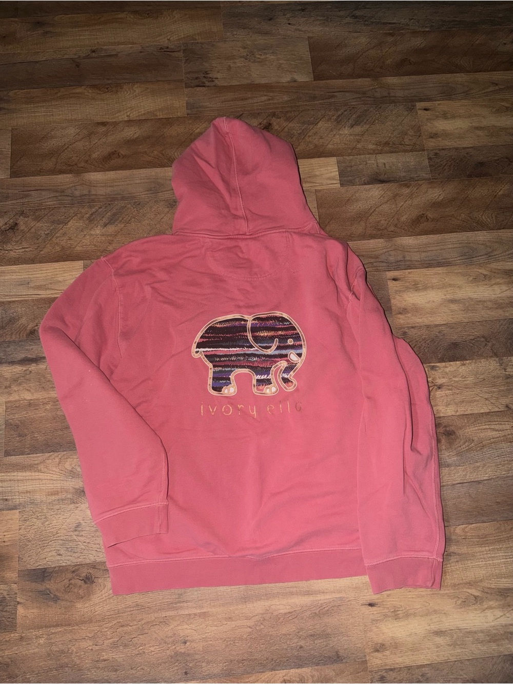 ivory ella Coral Hoodie with Striped Elephant Patch